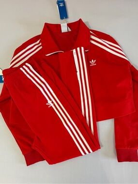 NWT Adidas Originals Cropped Track Jacket XL + Pants L Set Scarlet Red